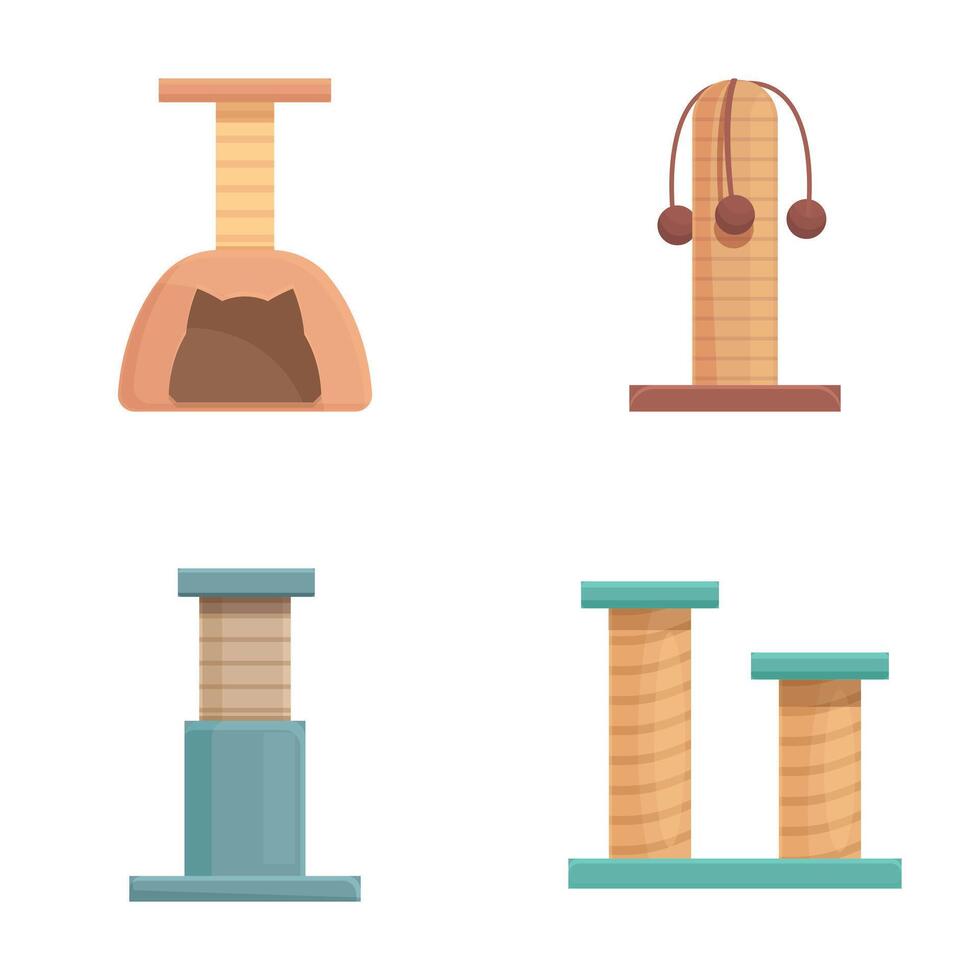 Set of modern cat scratching posts vector
