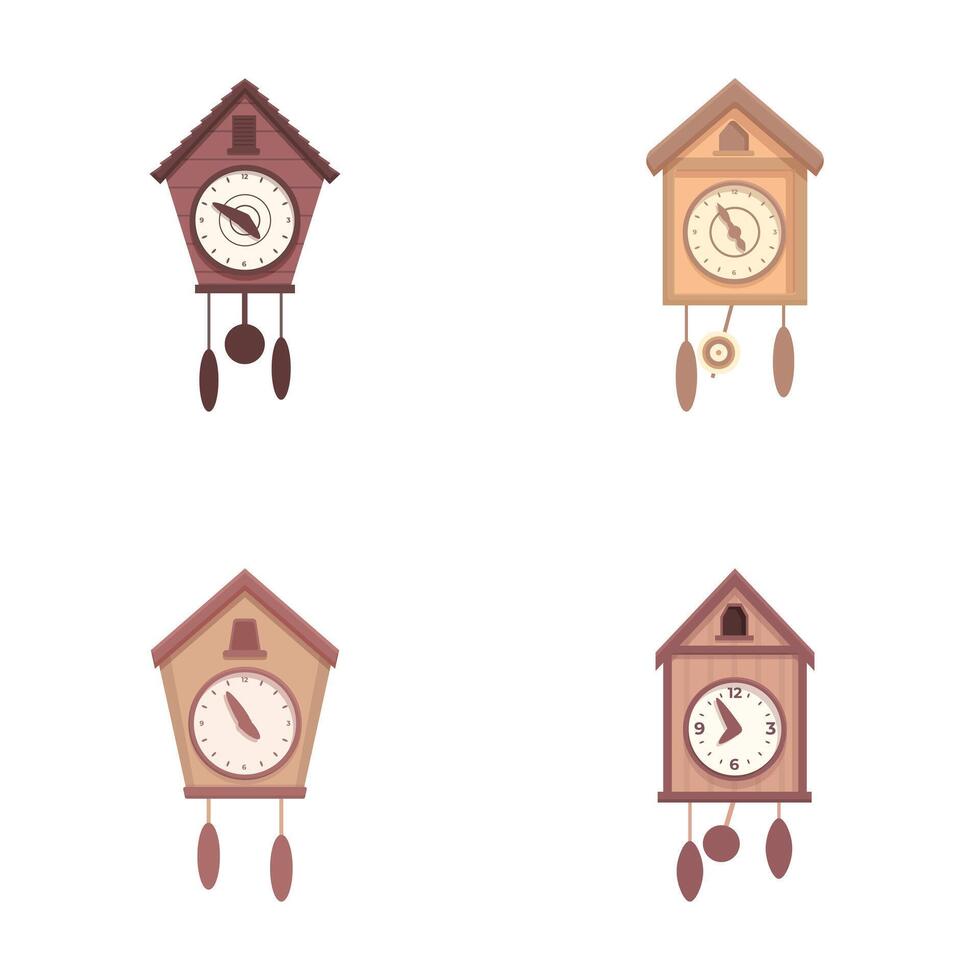 Set of antique cuckoo clocks isolated on white vector
