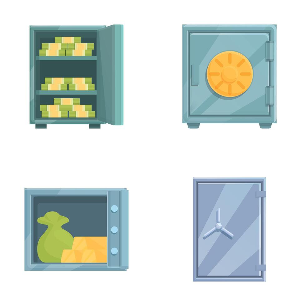 Set of secure safes with various contents vector