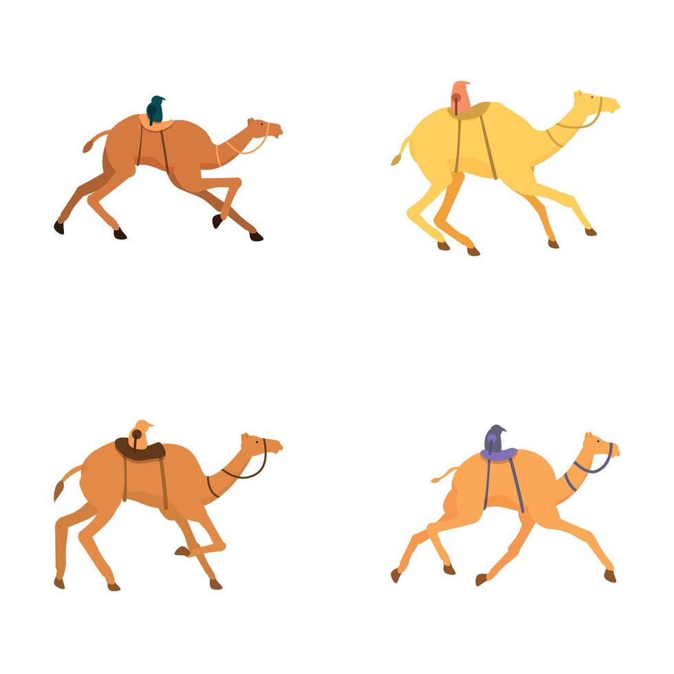 Set of flat design camel riders in various colors vector