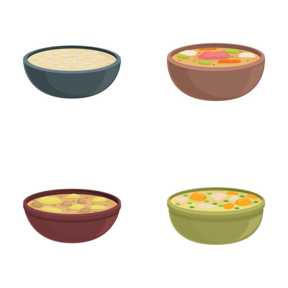 Set of various soups in bowls illustration vector