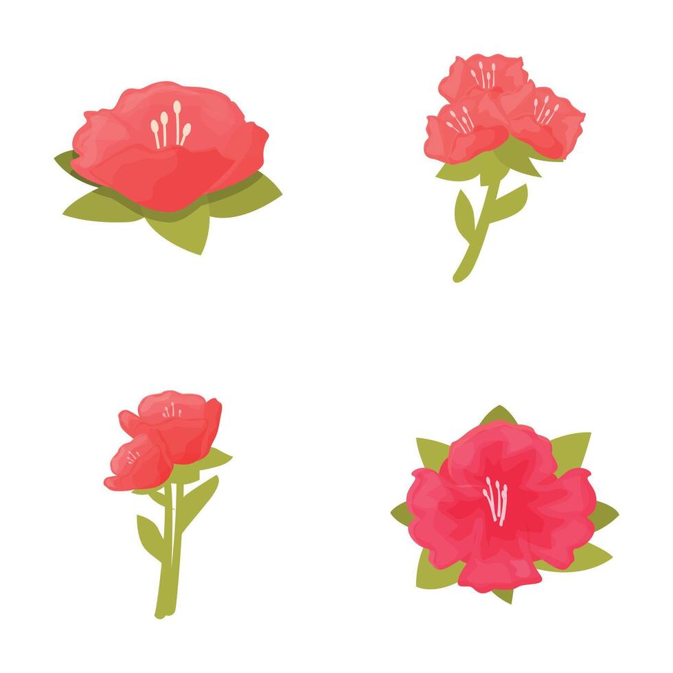 Set of cartoon red flowers illustrations vector