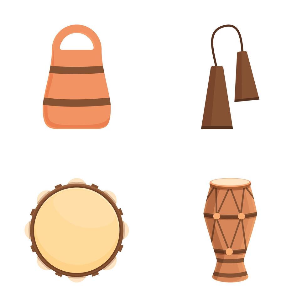 Set of ethnic percussion instruments and bags illustration vector