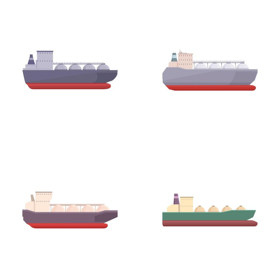 Set of cartoon oil tankers and cargo ships vector