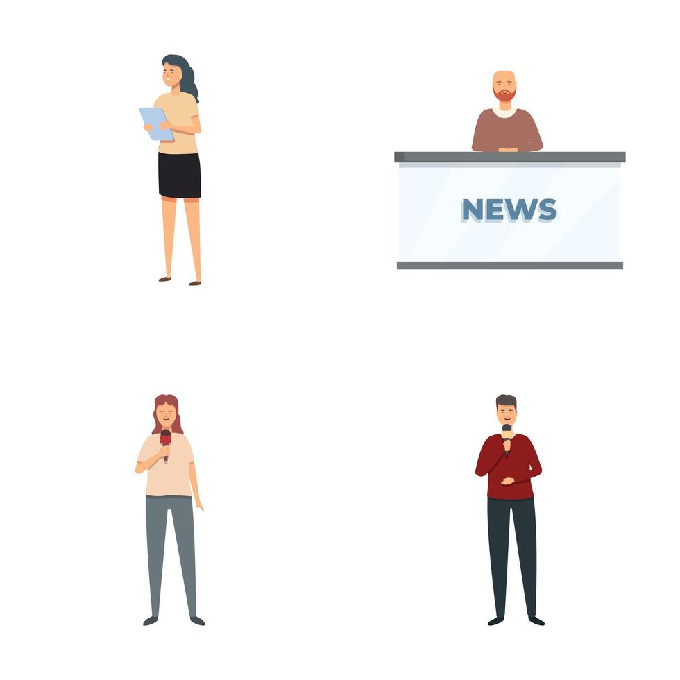 Set of professional broadcast journalists illustrations vector