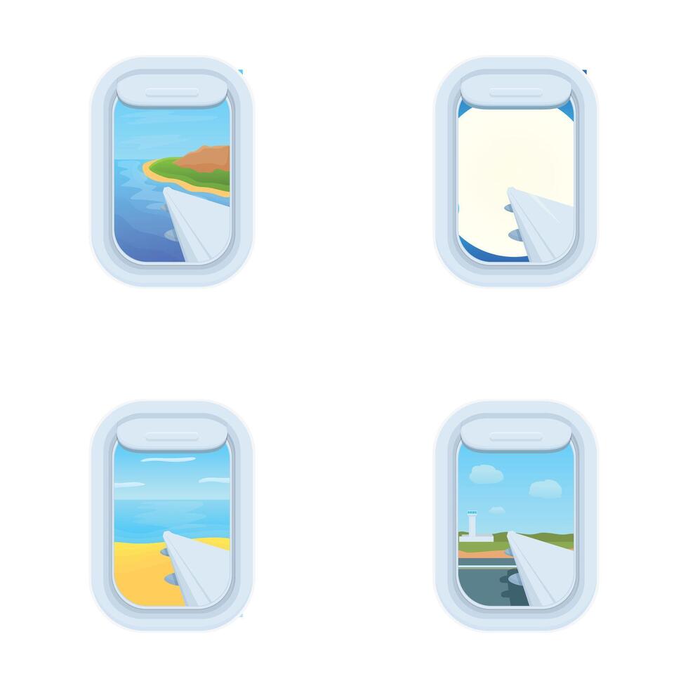 Airplane window views set vector
