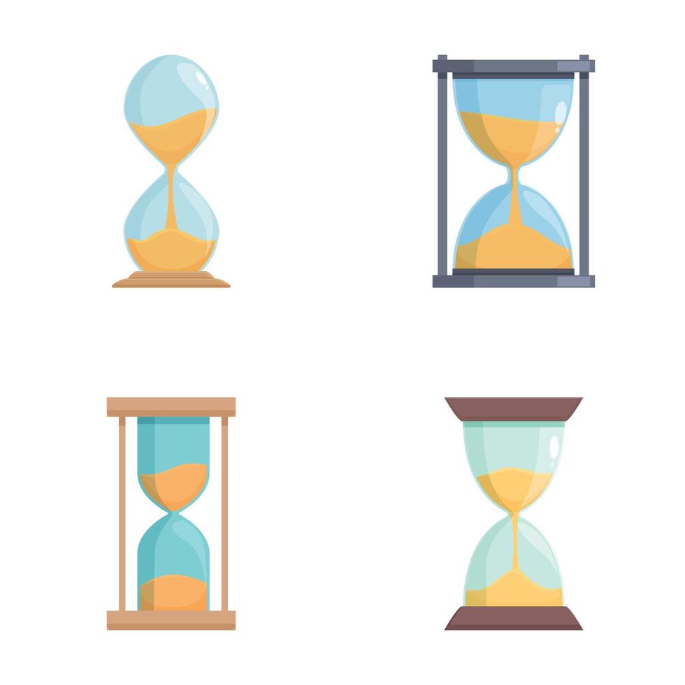 Set of four different hourglass timers, isolated and stylized on a white background vector
