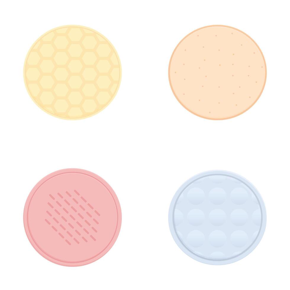 set of four cute cartoon biscuits in various textures and colors vector