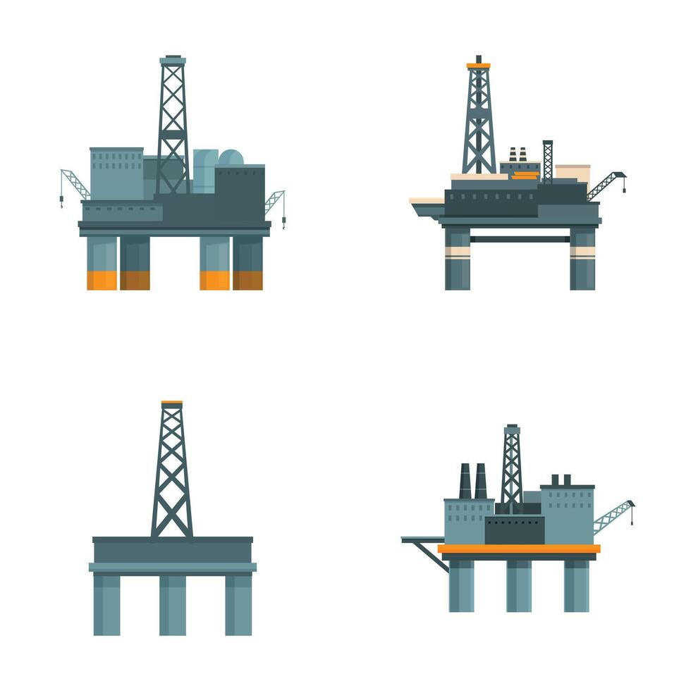Offshore oil rig illustrations set vector