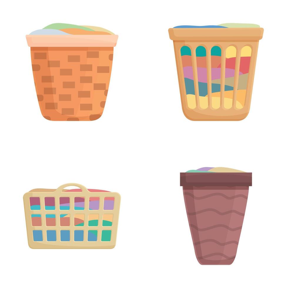Set of colorful laundry baskets icons vector