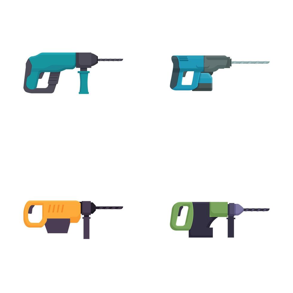 Set of electric drills and screwdrivers icons vector