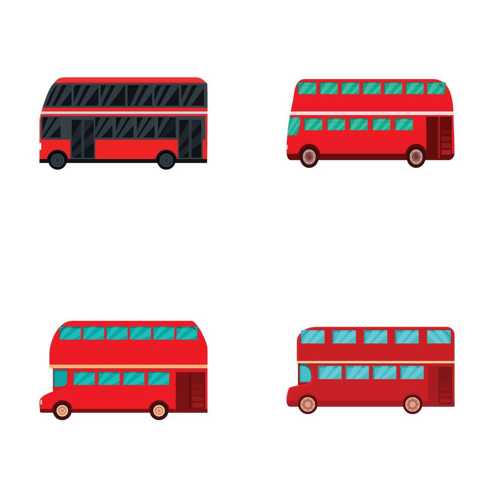 Set of colorful cartoon double decker buses vector