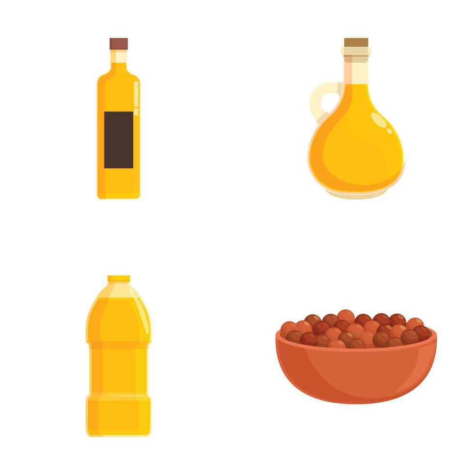 Assorted cooking oils and nuts set vector