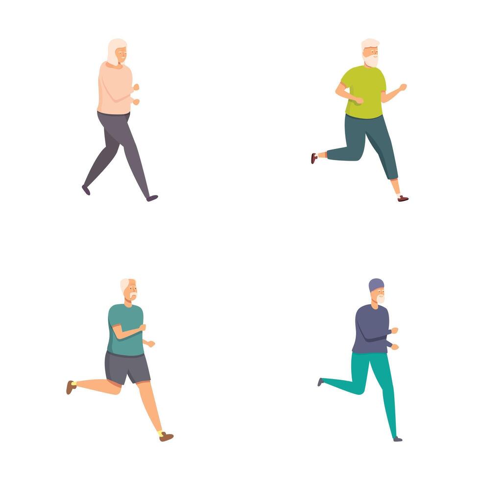 Set of mature men running illustrations vector