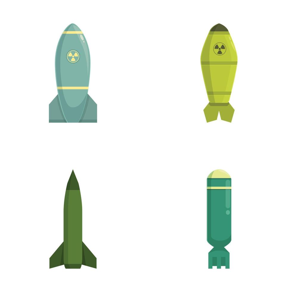 Collection of flat design missiles and bombs icons vector