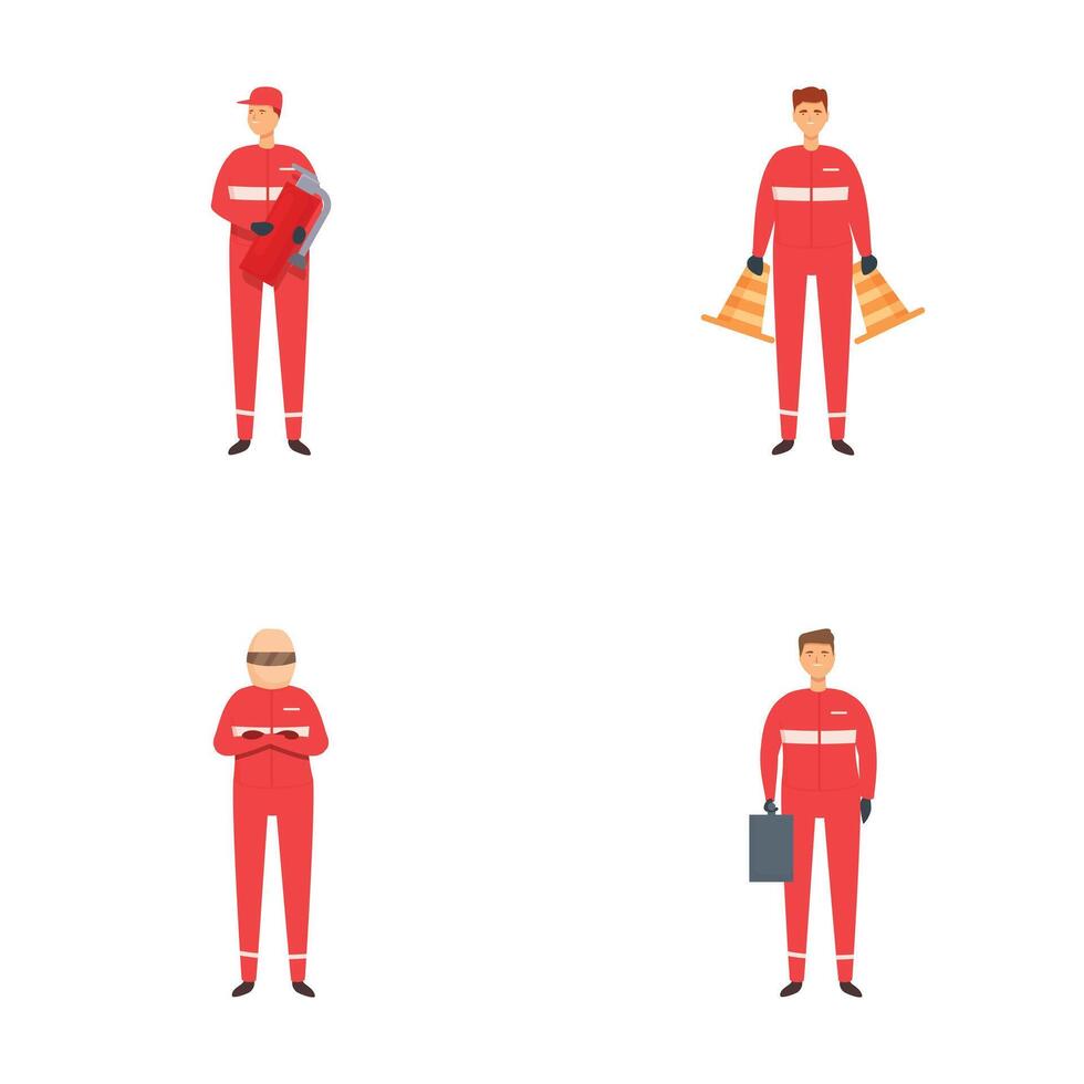 Professional firefighter characters in various poses vector