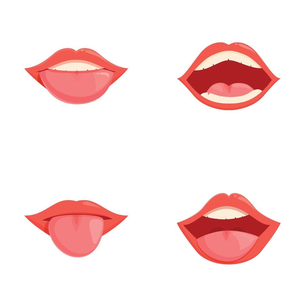 Set of cartoon female lips in various expressions vector