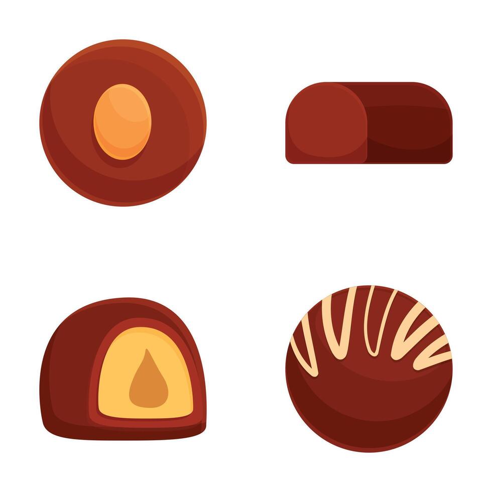Set of four illustrations showcasing different types of chocolate candies vector