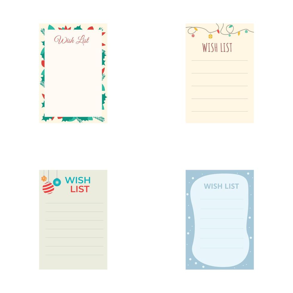 Collection of four festive wish list templates vector