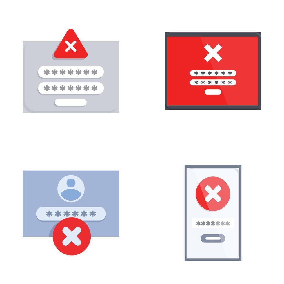 Set of password error notification icons vector