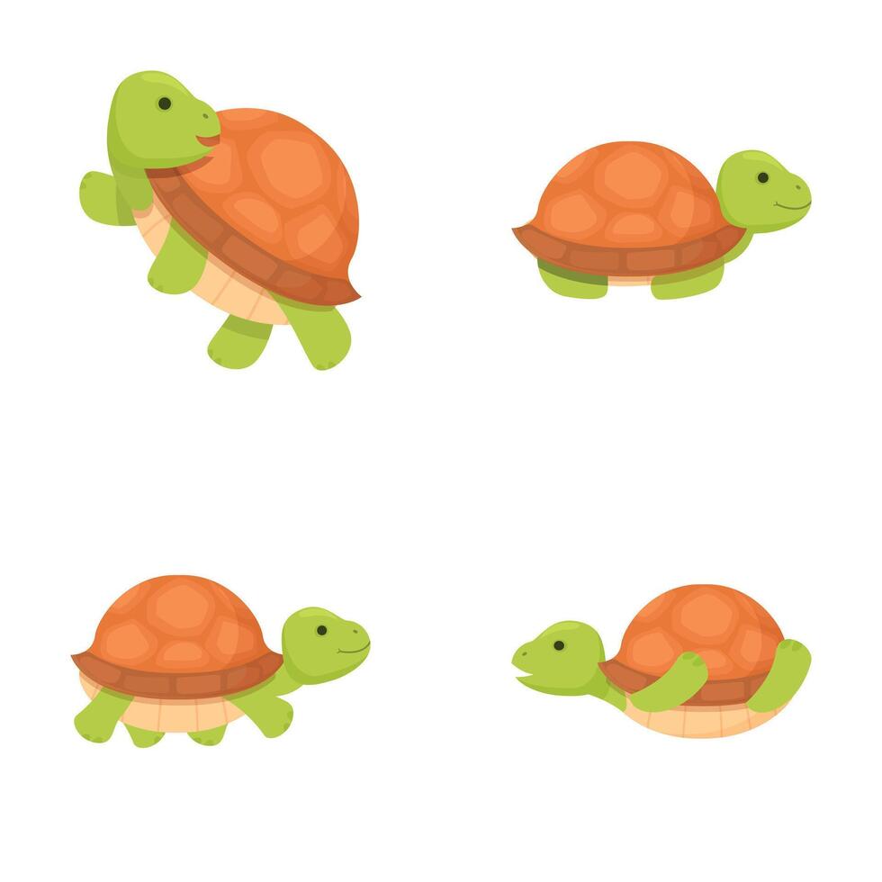 Collection of four adorable cartoon turtles in various poses, suitable for children's themes vector