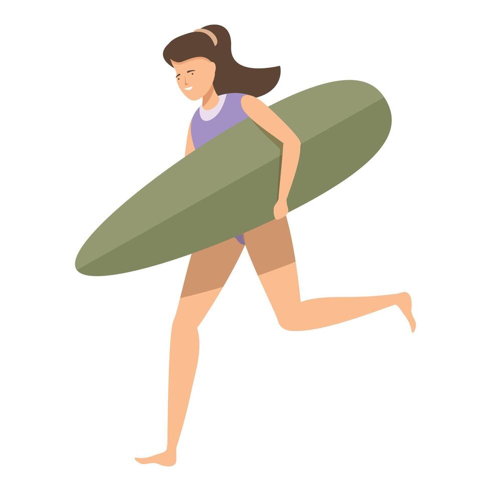 Young woman running with surfboard vector