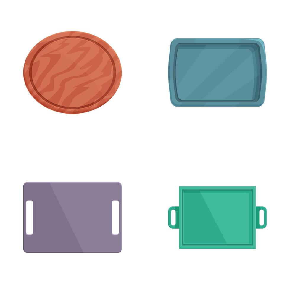 Set of various cartoon style trays and cutting boards vector