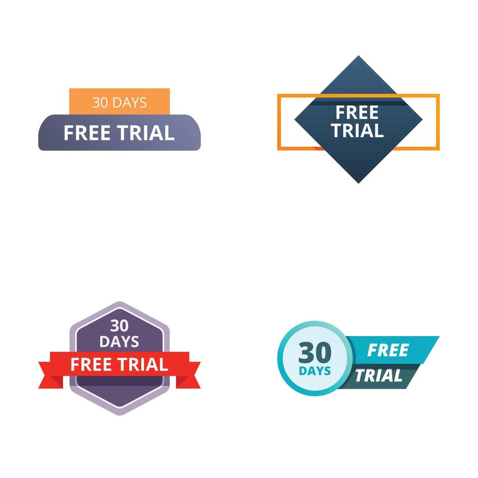Free trial badges set in various styles vector