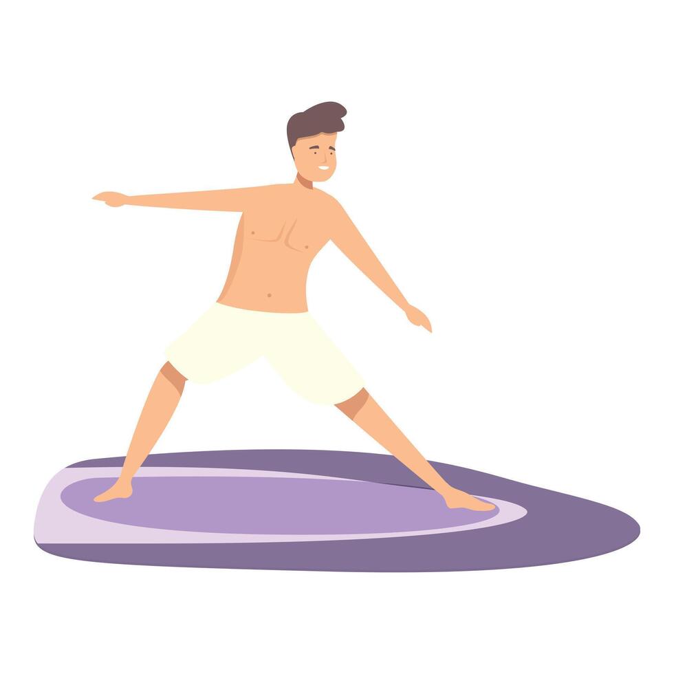 Young man practicing yoga on mat vector