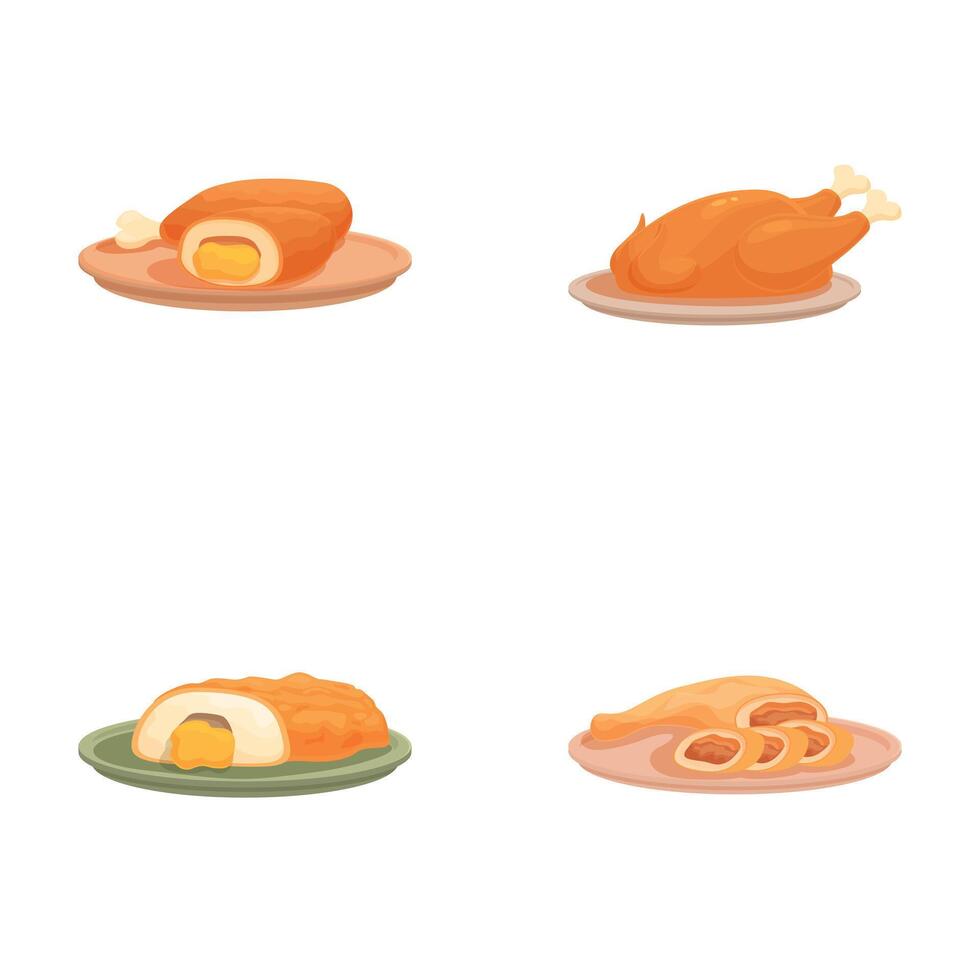 Assortment of cartoon roasted meats on plates vector