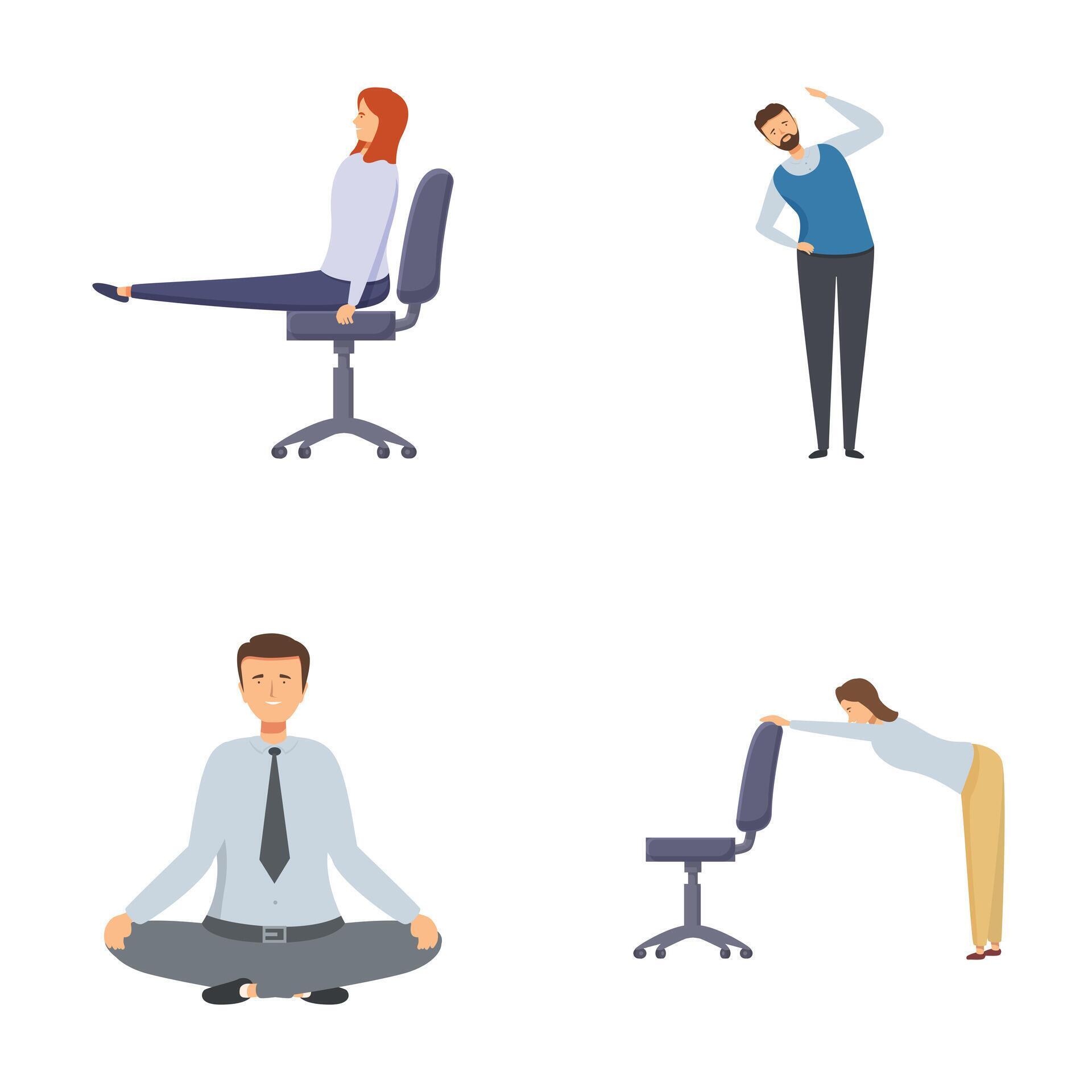 Set of illustrations depicting various officefriendly exercise poses