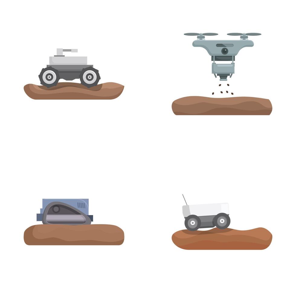 Set of unmanned vehicles on remote terrain vector