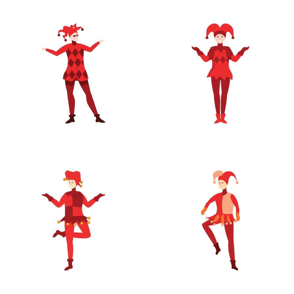 Colorful jester characters in various poses vector