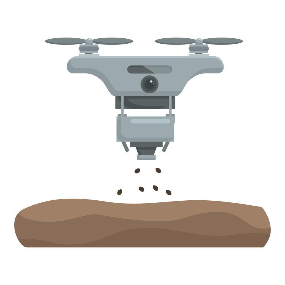 Illustration of a drone spreading fertilizer over farmland, showcasing modern agricultural technology vector