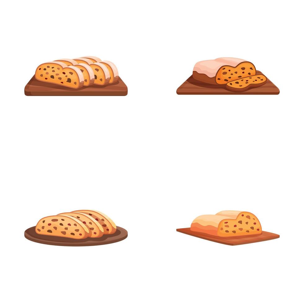 Assorted fresh bread loaves on boards illustration vector