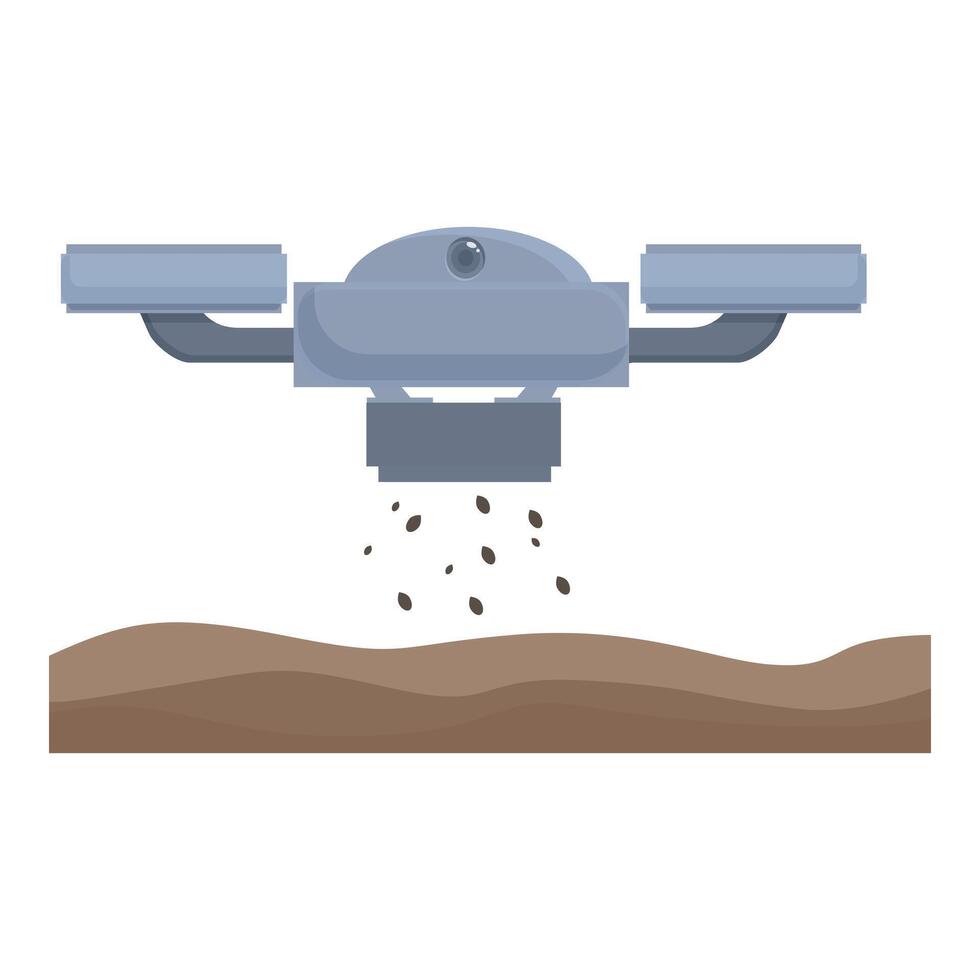 graphic of an agricultural drone distributing seeds over soil vector
