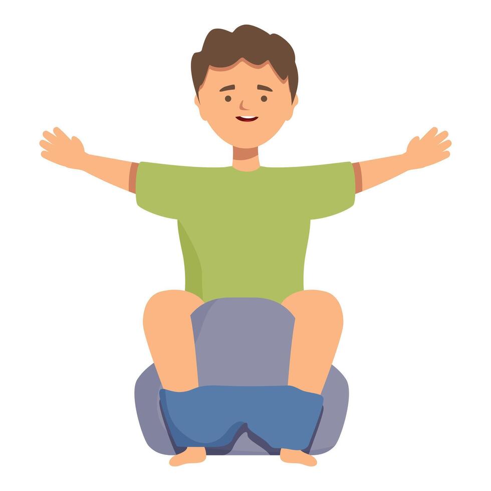 Happy cartoon boy sitting with arms open wide vector