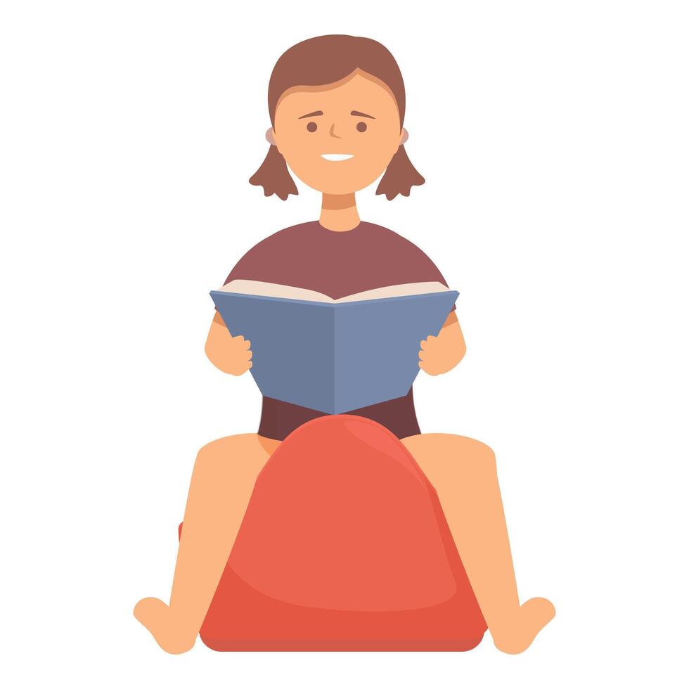 Young girl reading a book on beanbag vector