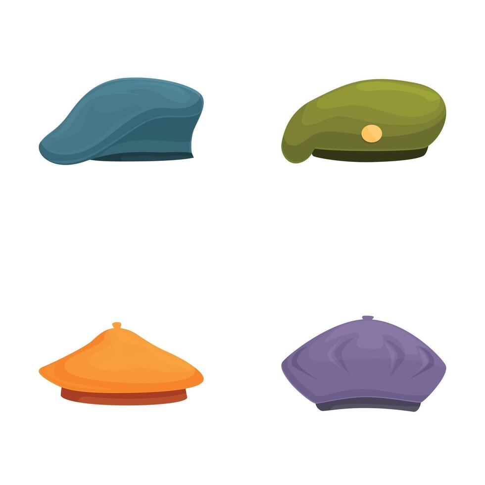 Set of various cartoon flat caps vector
