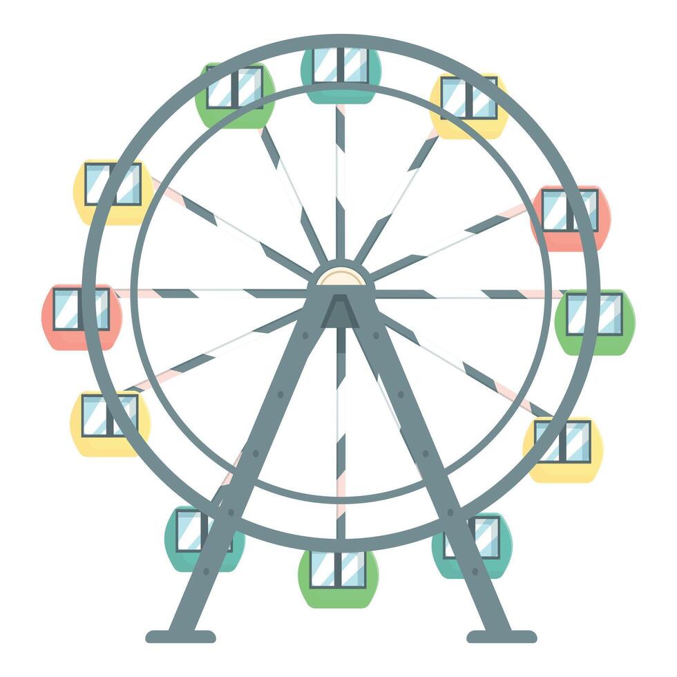 Flat design illustration of a colorful ferris wheel with detailed gondolas vector
