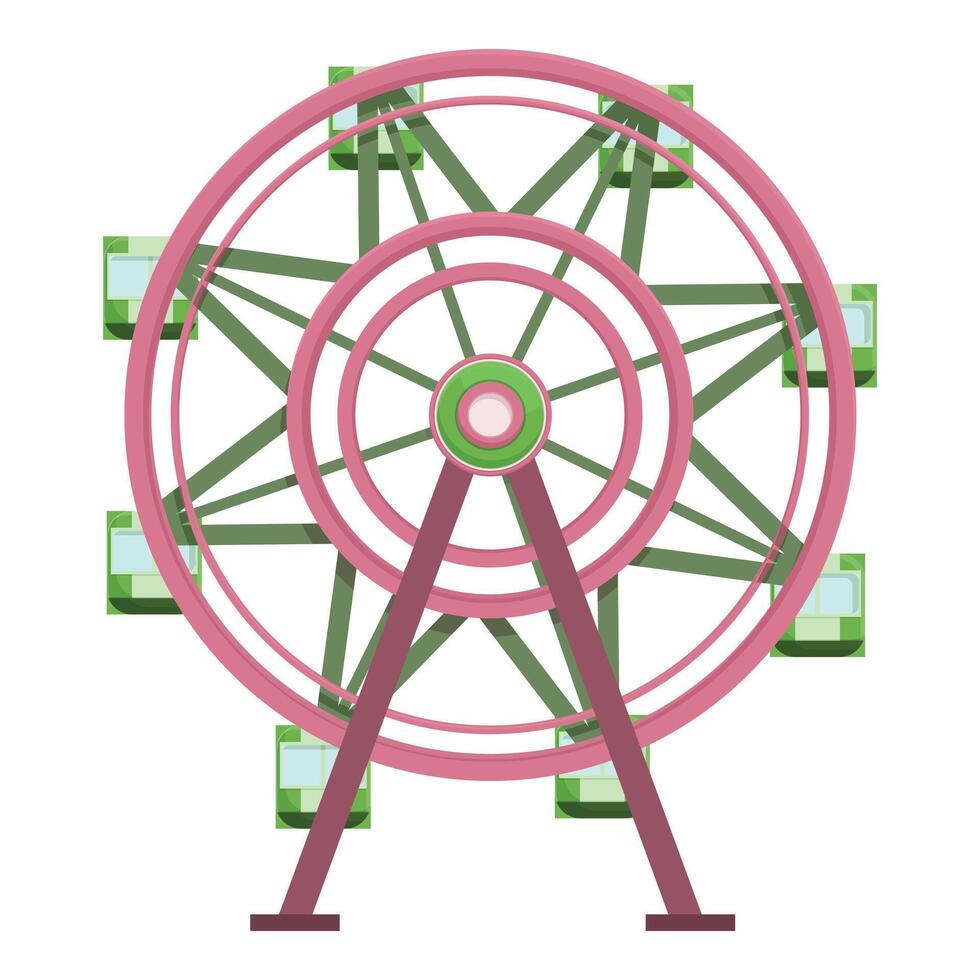 graphic of a vibrant pink ferris wheel with green seats on a white background vector