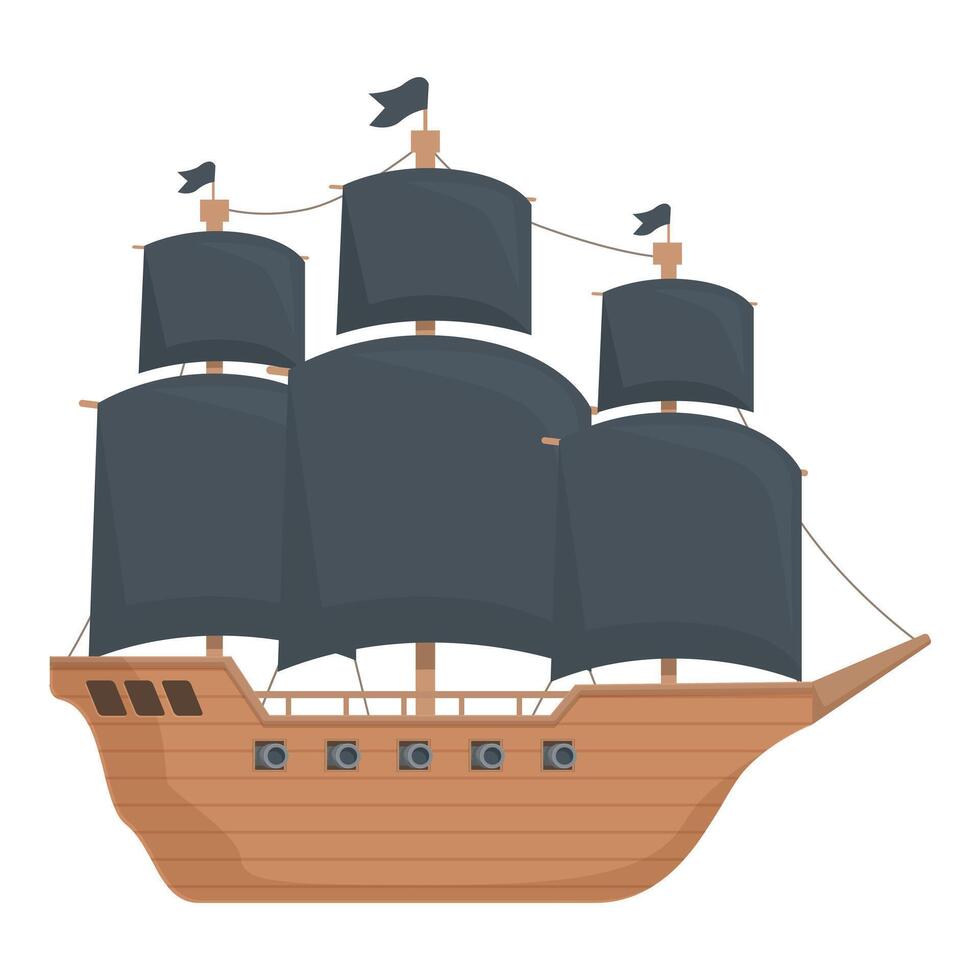 Flat design illustration of an oldfashioned pirate ship with sails unfurled vector