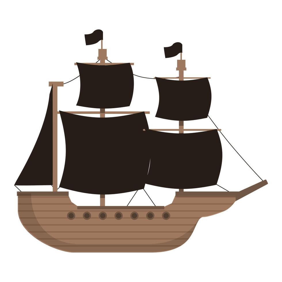 Cartoon pirate ship isolated on white vector