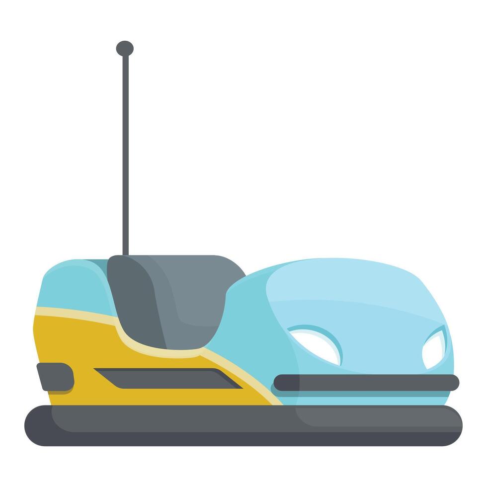Colorful and playful illustration of a blue and yellow bumper car with an antenna vector