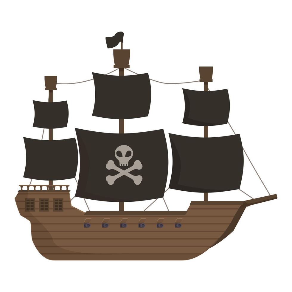illustration of a cartoonstyle pirate ship with skull and crossbones flag vector