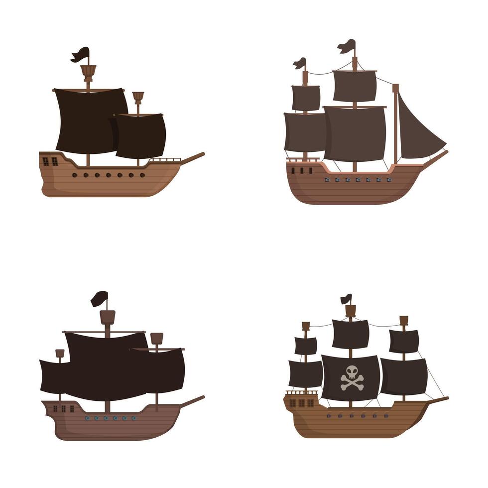 Set of cartoon pirate ships isolated on white background vector