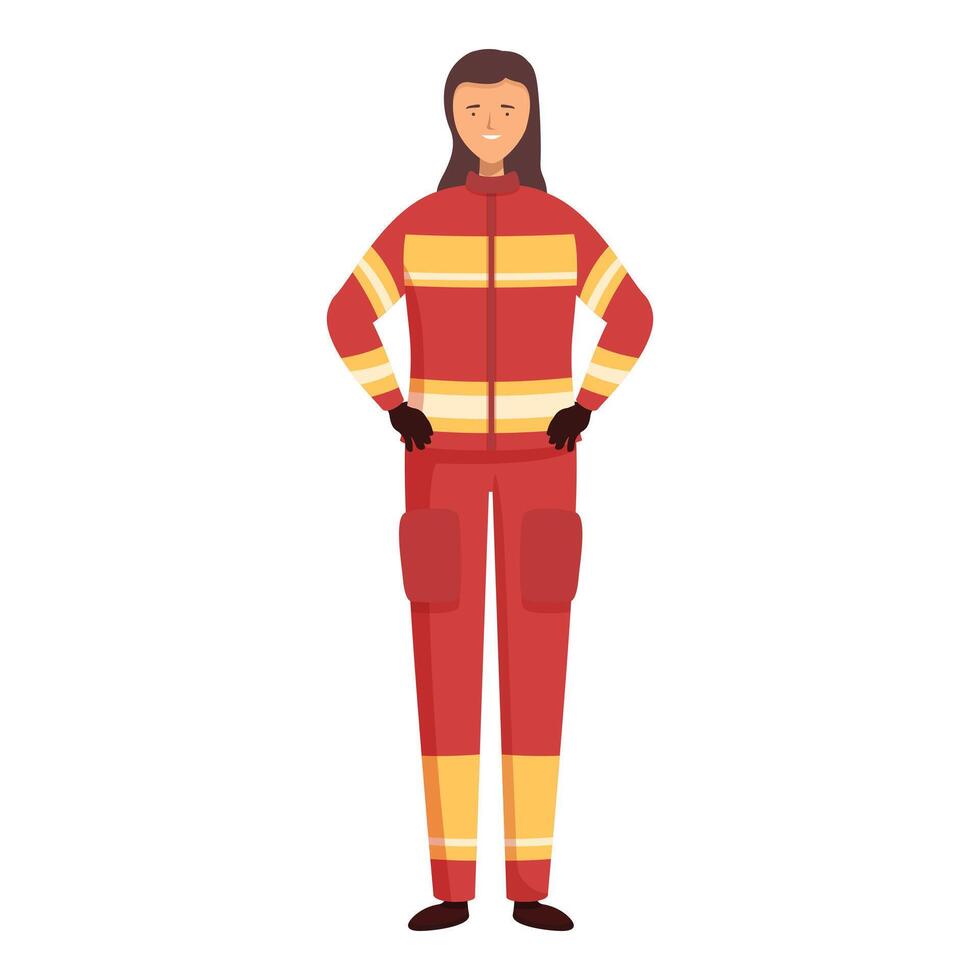Confident female firefighter in full gear vector