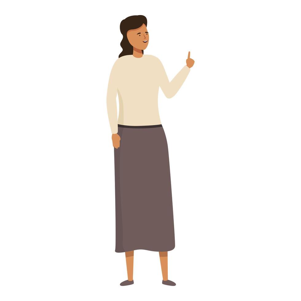 Illustration of a woman standing with one finger raised as if gesturing a new idea or solution vector