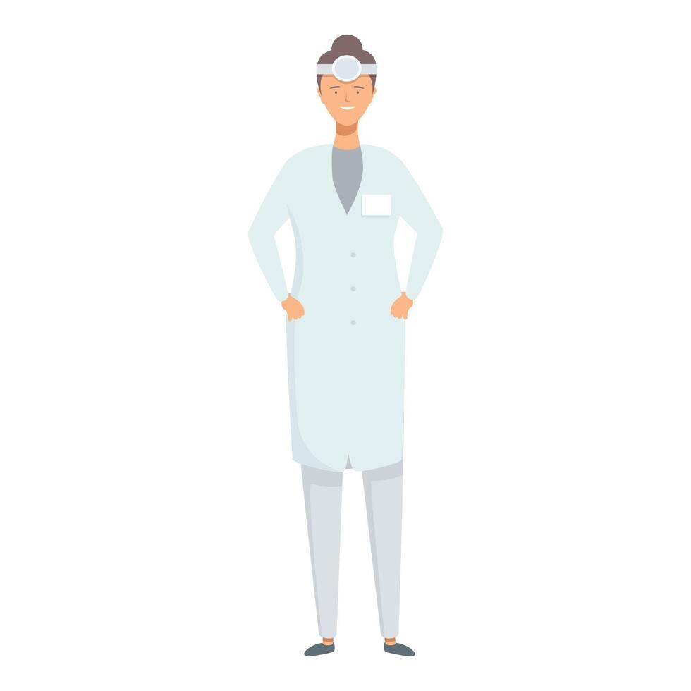 Confident female doctor in scrubs with headlamp vector
