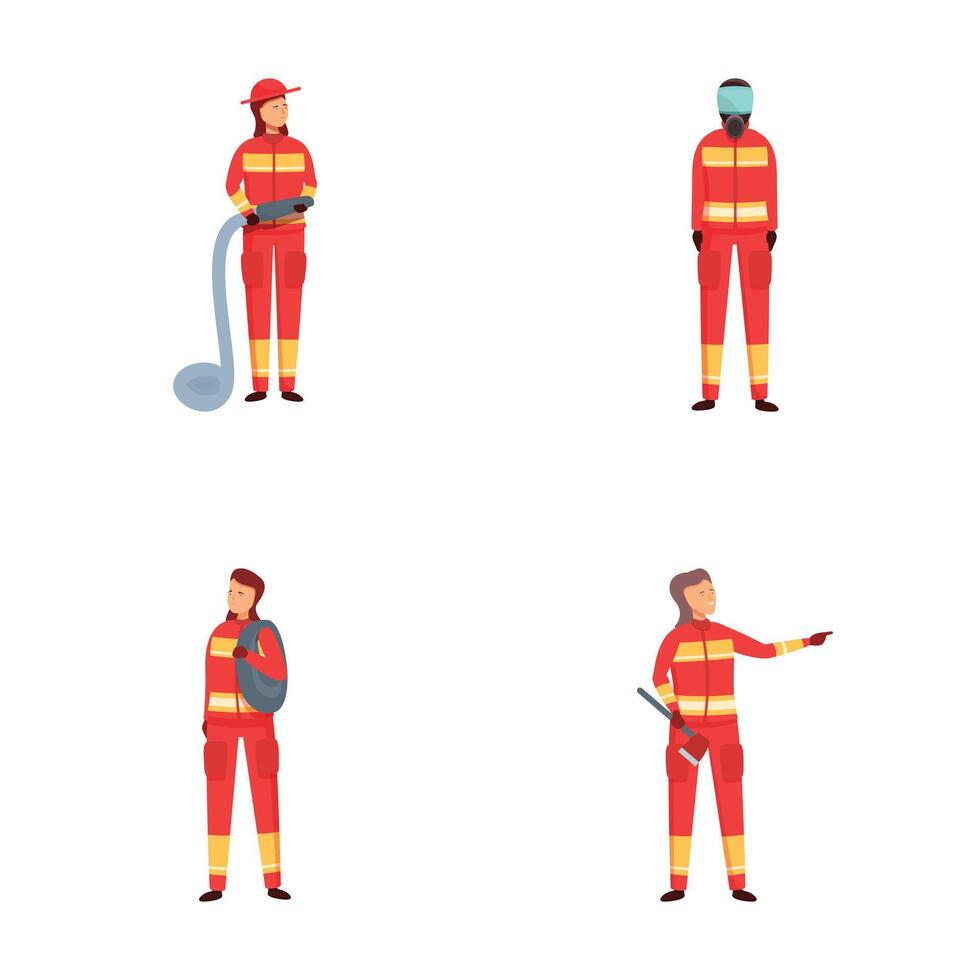 Set of four firefighter characters in uniform vector
